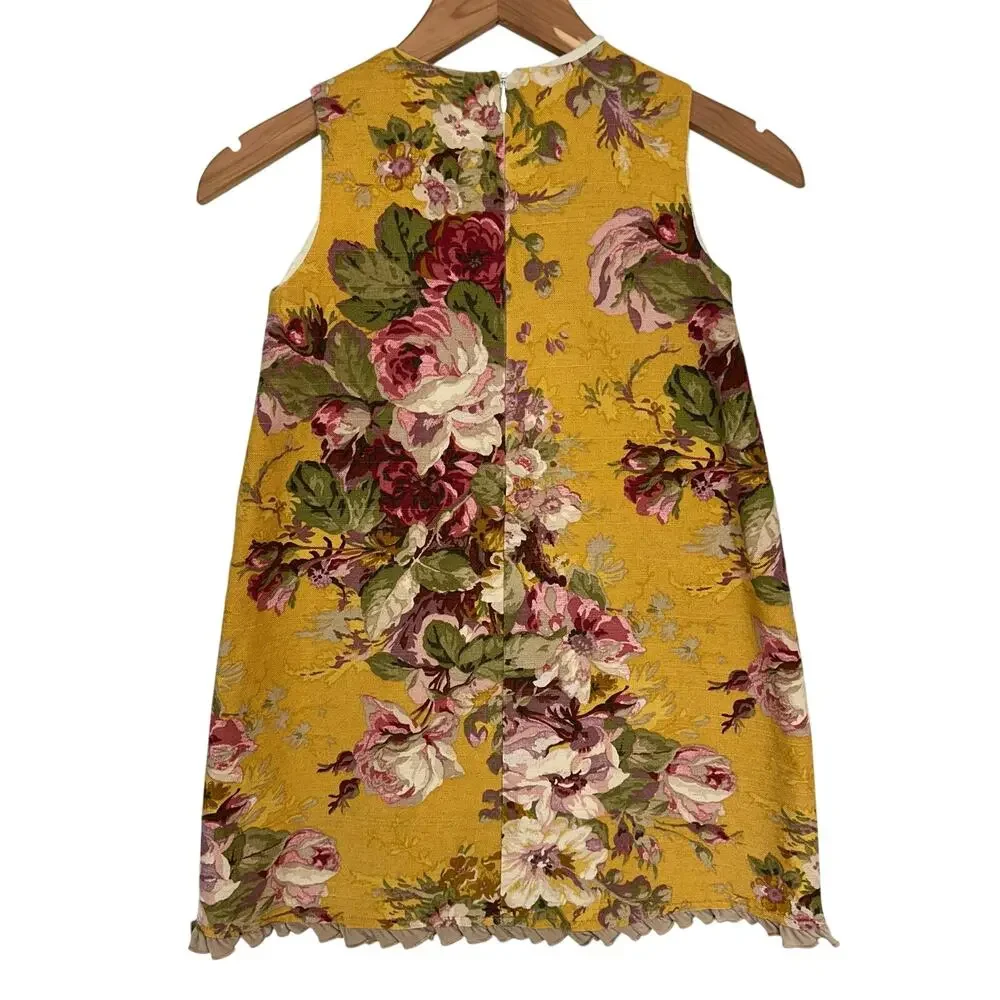 Trish Scully Girls Golden Yellow Vintage Floral Cotton Sleeveless Dress Size 6X